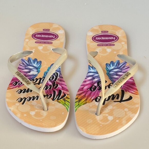 HAVAIANAS Women's Flip Flops Angel Wing Design Beige Multi-Color SizeUS 8/L - Picture 9 of 9